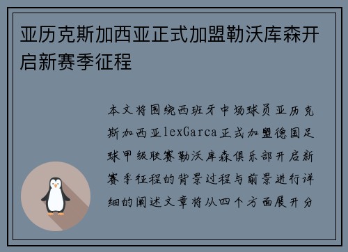 亚历克斯加西亚正式加盟勒沃库森开启新赛季征程